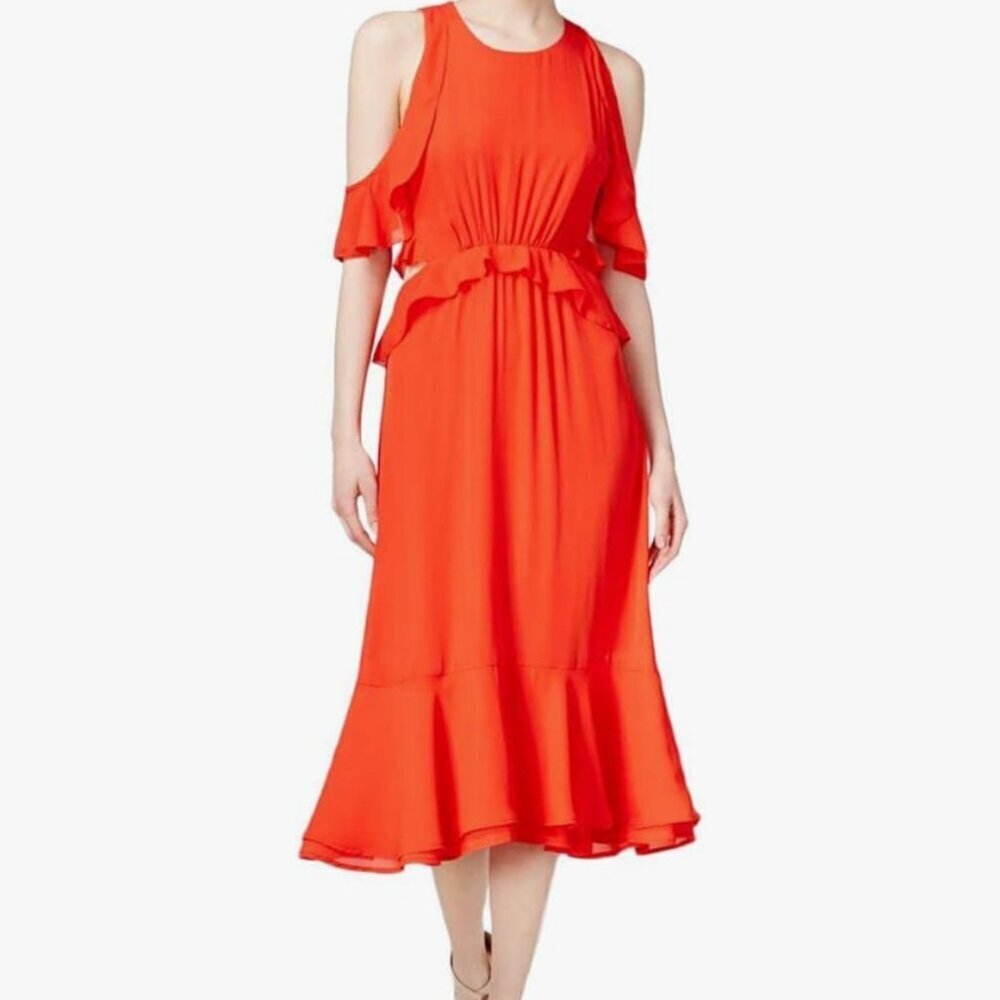 Maison Jules Women's Ruffled cold shoulder casual dress red women's size XS - Picture 1 of 11